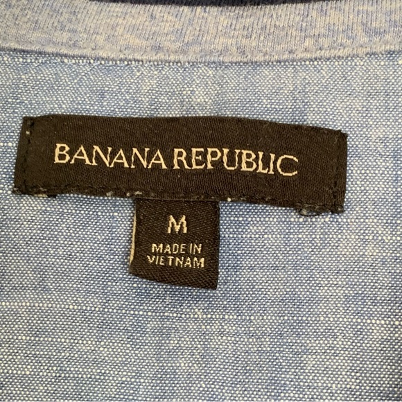 BANANA REPUBLIC. Short Sleeve Polo Shirt. Pale Blue w/ Navy Stripes. Siz… - Picture 3 of 6